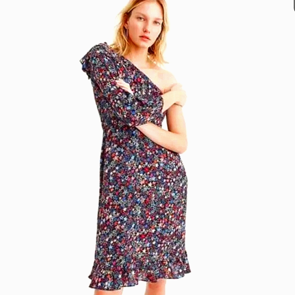 J. Crew Kaleidoscope Star Print One Shoulder Dress NWT